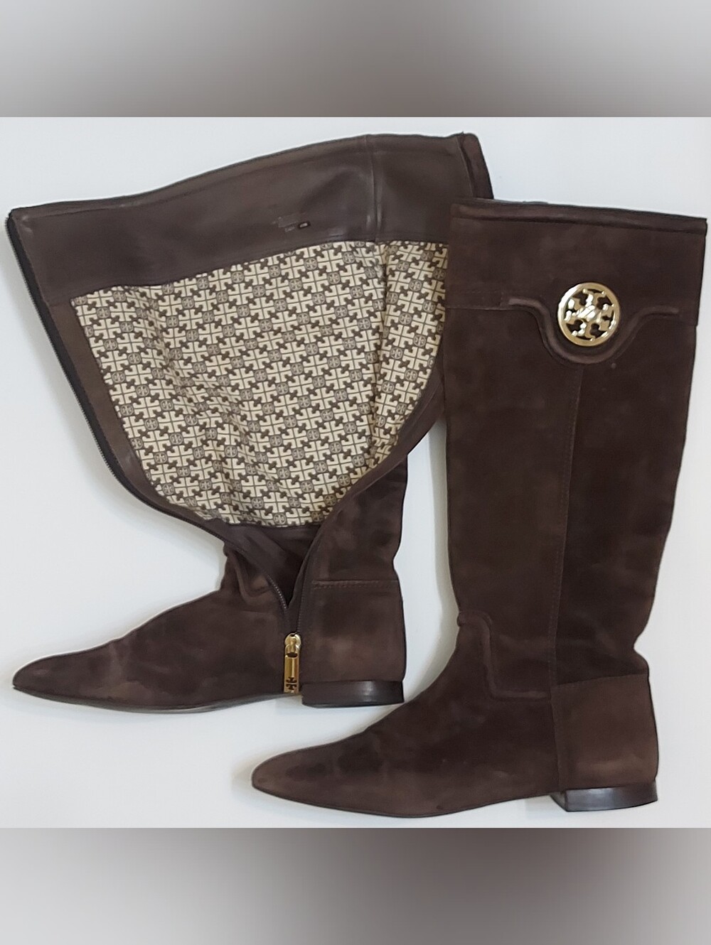 Tory Burch Dark Brown Suede Over-the-Knee Zip Boots